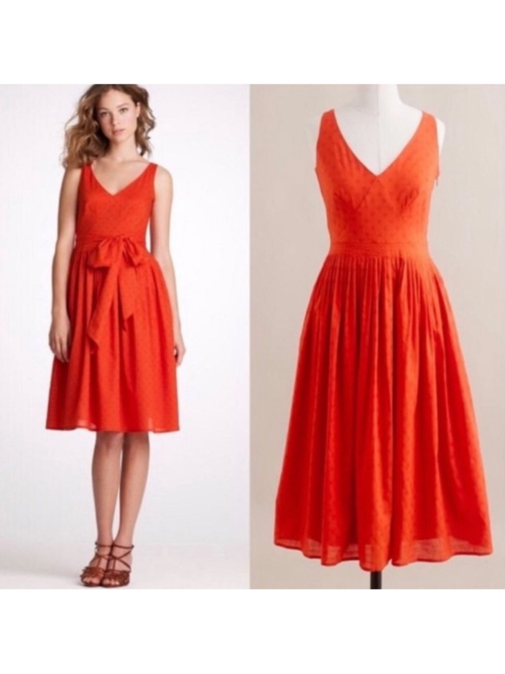 Cotton Dress with Pockets!  J. Crew Vibrant Orange V-Neck Midi Dress